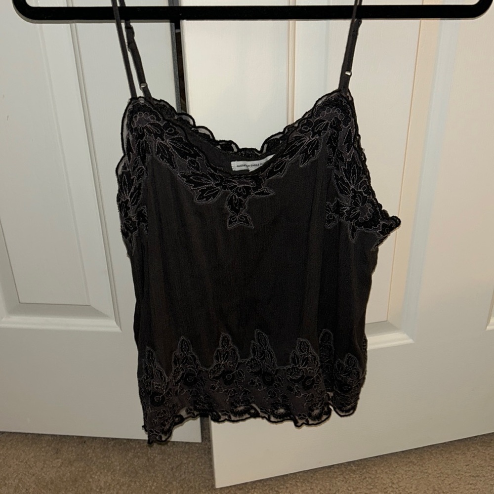 Medium Dark Gray Tank Top with Floral Decor Around Edges from American Eagle